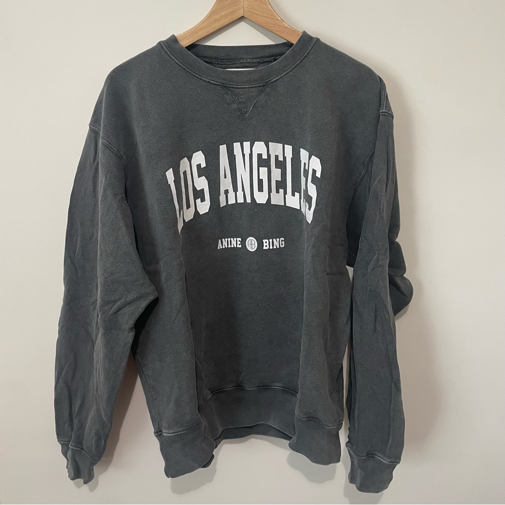 ANINE BING Charcoal Gray Harvey Los Angeles Sweatshirt L